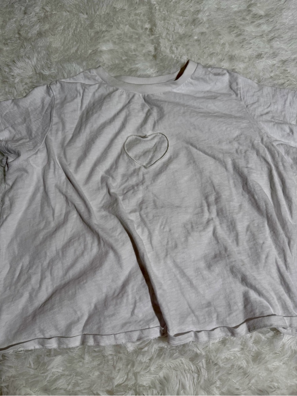 SKIMS 2X White Heart Embroidered Cut Out Short Sleeve Tee Shirt Top Valentines